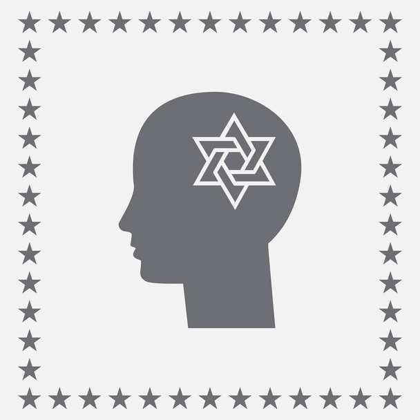 Σκέφτεται το κεφάλι που απεικονίζουν Magen David, θρησκευτικό πρόσωπο, Εβραίος ή Ισραήλ - Διάνυσμα, εικόνα