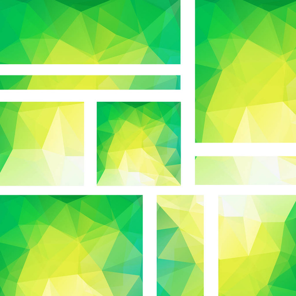 ベクトルはバナーと多角形の抽象的な三角形のセットです。多角形の低ポリ バナーを抽象化します。黄色、緑の色. - ベクター画像