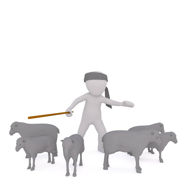 3d мультяшный пастух или пастух со своими овцами
 - Фото, изображение