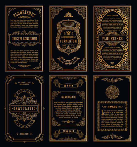 Vintage set cartes rétro. Modèle de carte de vœux invitation de mariage. Cadres calligraphiques de ligne - Vecteur, image