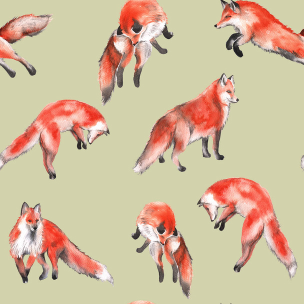 Background with foxes. Seamless pattern. Watercolor illustration. - Fotografie, Obrázek