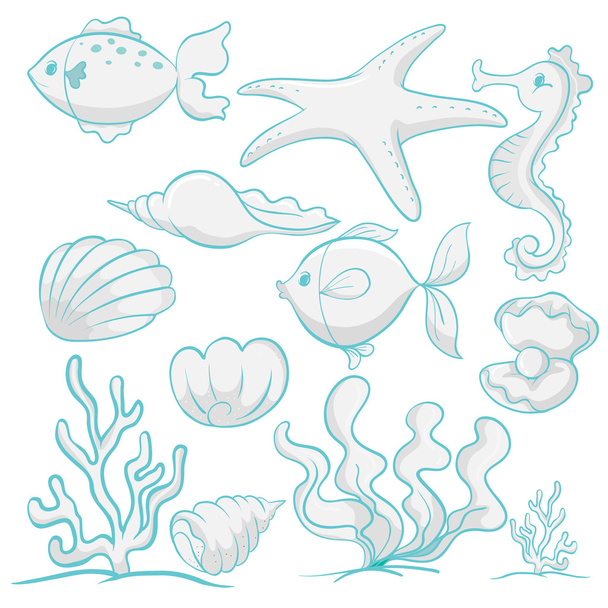 deniz hayvanları ve bitkileri - Vektör, Görsel