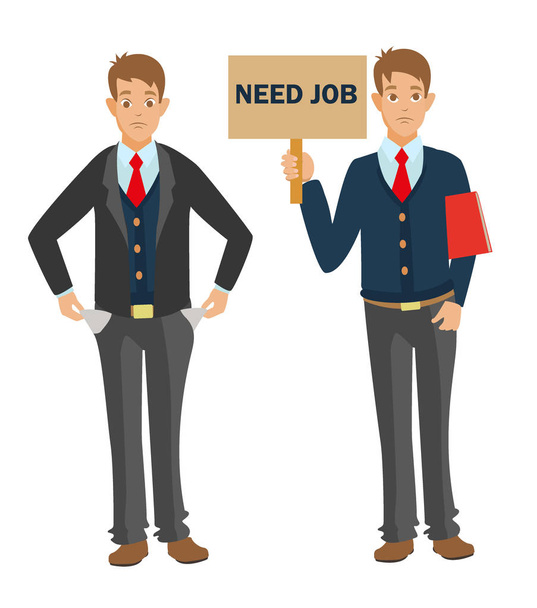 Unemployed man with CV need job and money - Vector, Image