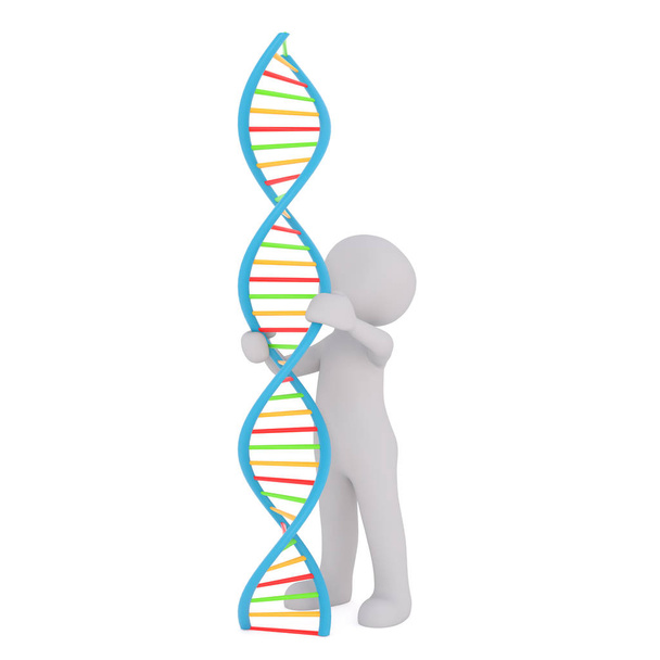 cientista 3d com uma fita de DNA helicoidal
 - Foto, Imagem