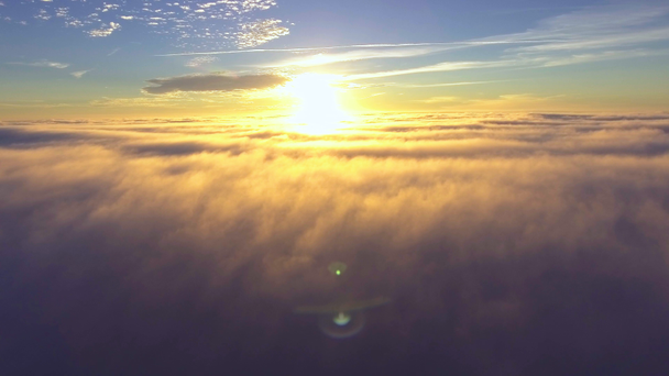 vlucht over mist vroeg in de ochtend - Video