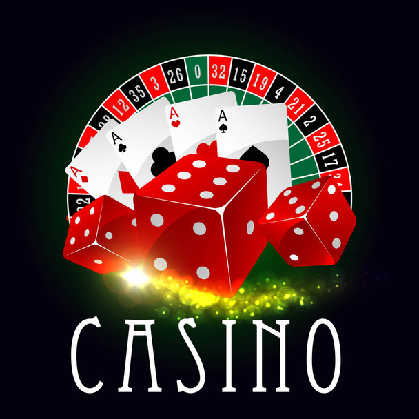 Vektör poster Casino Çarkıfelek, poker kartları - Vektör, Görsel