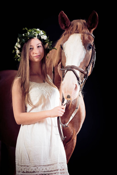 Young Girl With Her Horse - Φωτογραφία, εικόνα