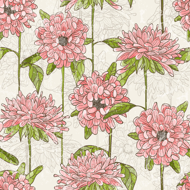 Seamless pattern with hand drawn flowers - Vektör, Görsel
