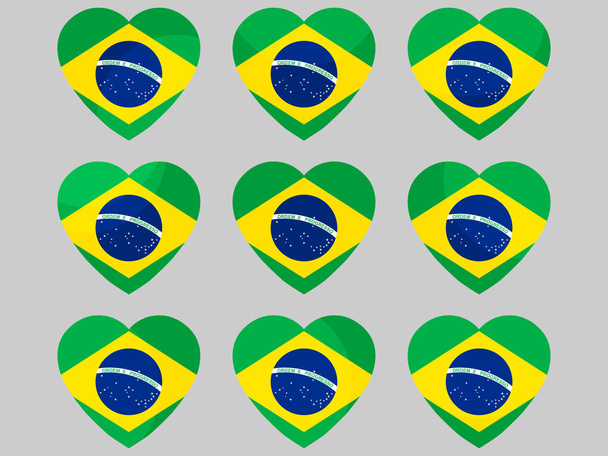 Καρδιά εικονίδια με τη σημαία της Βραζιλίας. Μου αρέσει η Βραζιλία. Εικονογράφηση διάνυσμα. - Διάνυσμα, εικόνα