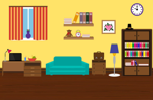 Interiér moderní a stylový pokoj s pohovkou, skříň, stůl - Vektor, obrázek