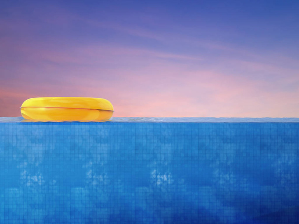 вид на бассейн с желтым плавательным кольцом
 - Фото, изображение