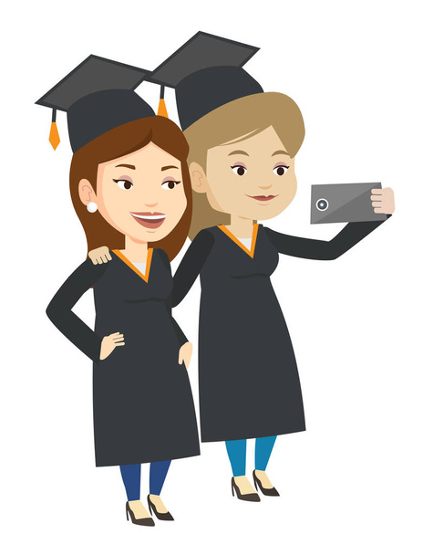 Diplômés faisant l'illustration vectorielle selfie
. - Vecteur, image