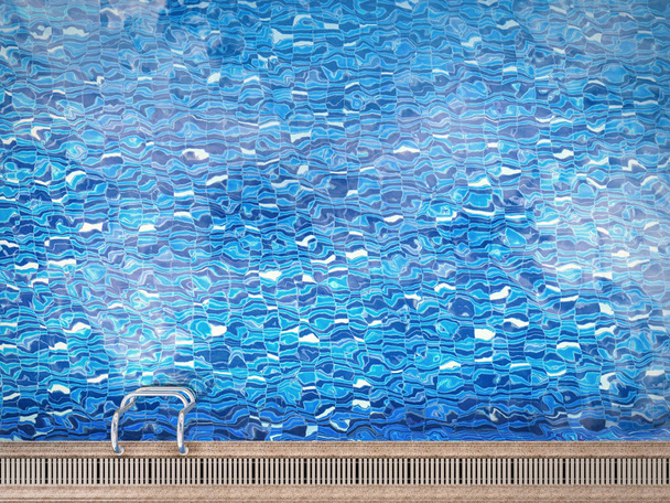 vue sur la piscine avec plancher en bois et échelle
 - Photo, image