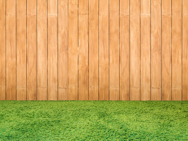 hierba verde sobre fondo de madera - Foto, Imagen