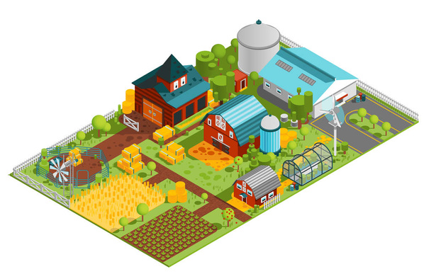 Rural Farm Isometric Composition - Vector, Image