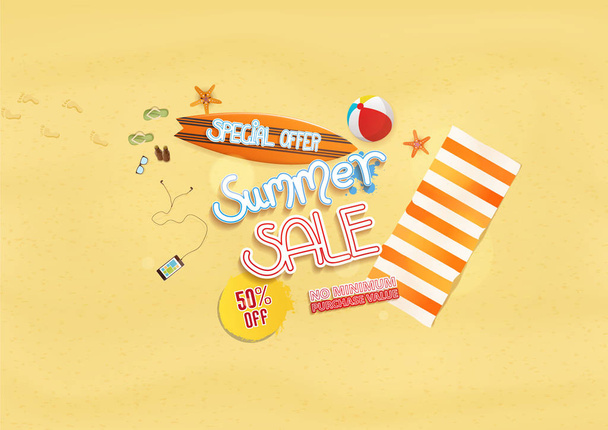 Summer sale poster with beach elements - Vector, Image