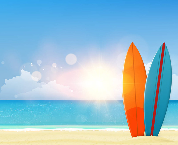 Sandy Beach s surfovací prkna - Vektor, obrázek