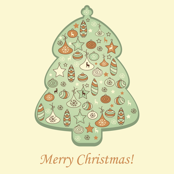 Vector Greeting Card with Fir Tree - Vector, Image