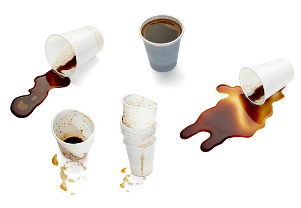 plastové šálek kávy dring nápoje potraviny úřadu rozlila chaotický - Fotografie, Obrázek