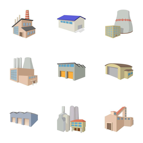 Conjunto de iconos de planta de producción, estilo de dibujos animados
 - Vector, Imagen