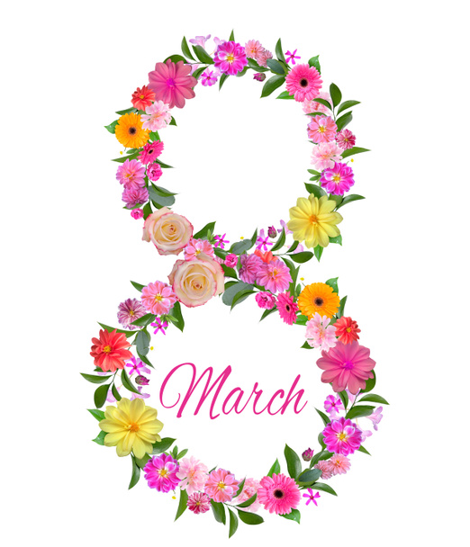 Poster mutlu Dünya Kadınlar günü 8 Mart çiçek tebrik - Fotoğraf, Görsel