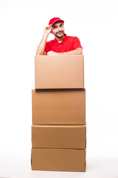 Delivery man over boxes - Φωτογραφία, εικόνα