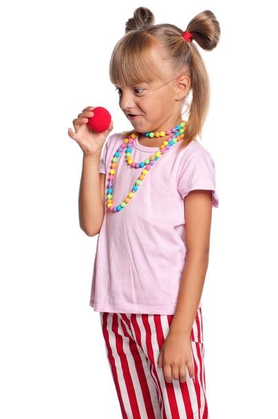 Little girl with clown nose - Fotoğraf, Görsel