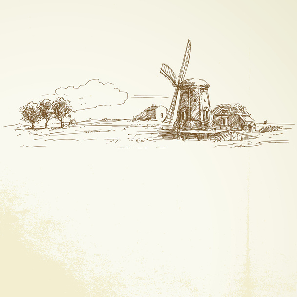 オランダの風車 - ベクター画像