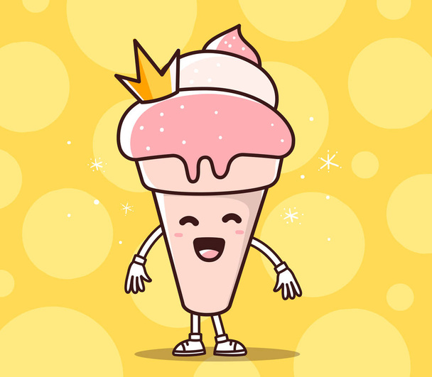 Vector illustration of color smile ice cream with yellow crown o - Wektor, obraz