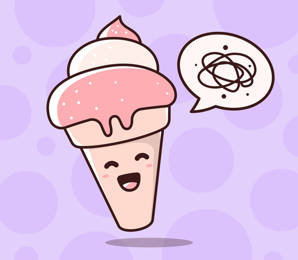 Vector illustration of color pink smile ice cream with bubble sp - Vetor, Imagem