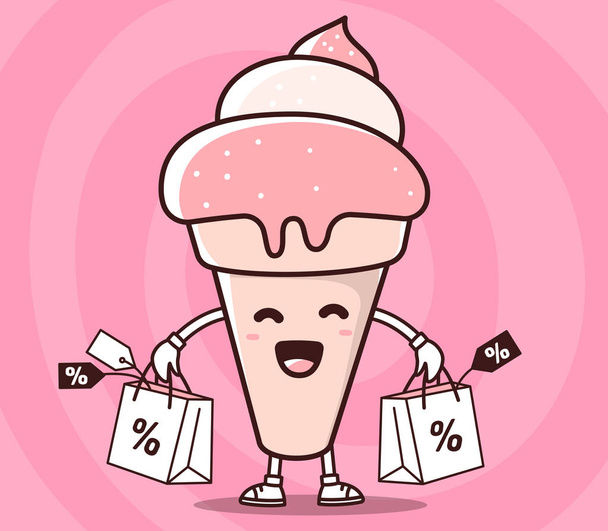 Vector illustration of color smile ice cream with shopping packa - Vetor, Imagem