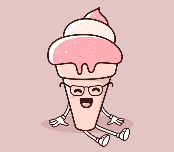 Vector illustration of color sitting smile ice cream with hands  - Wektor, obraz