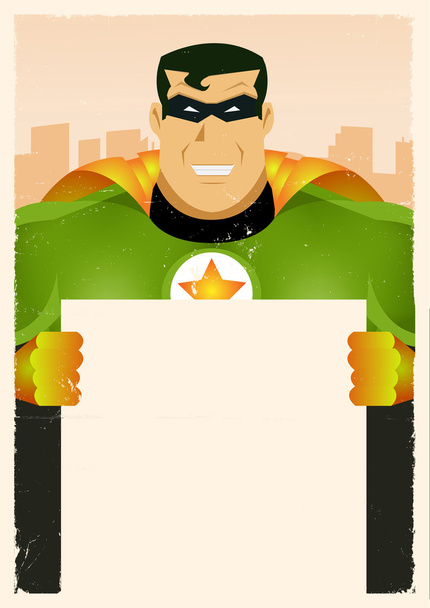 Comic Super Hero Holding Sign - Vector, Image