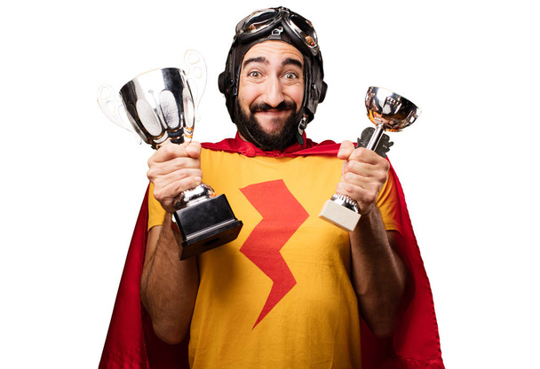 crazy super hero with sport cups - Valokuva, kuva