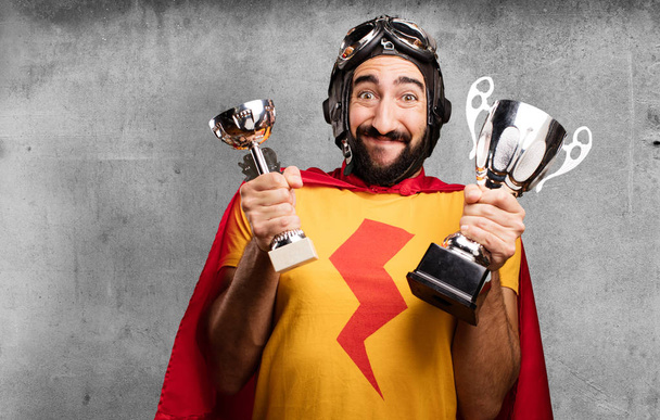 crazy super hero with sport cups - Zdjęcie, obraz