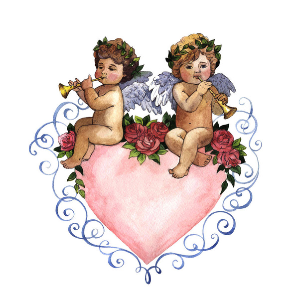 Щасливий день Святого Валентина любов святкування в стилі аквареллю ізольовані. - Фото, зображення