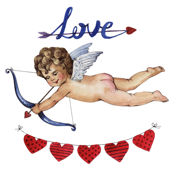 Щасливий день Святого Валентина любов святкування в стилі аквареллю ізольовані. - Фото, зображення