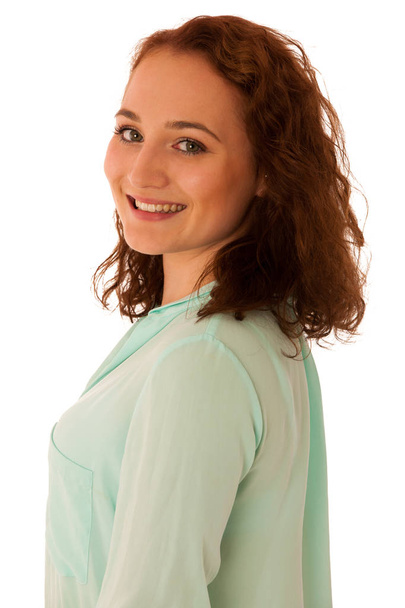 Attractive confident business woman with brown hair standing iso - Valokuva, kuva