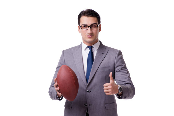 Businessman with american football isolated on white - Fotoğraf, Görsel