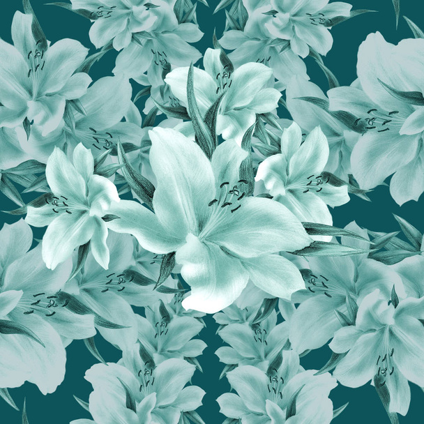 Lily flowers - wallpaper. Seamless pattern. - Фото, изображение
