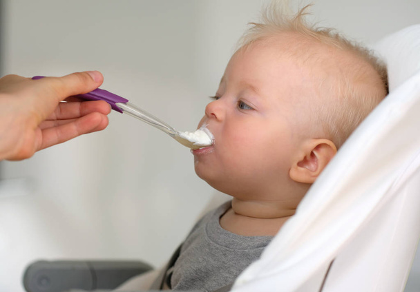 Feeding baby with spoon  - Photo, Image