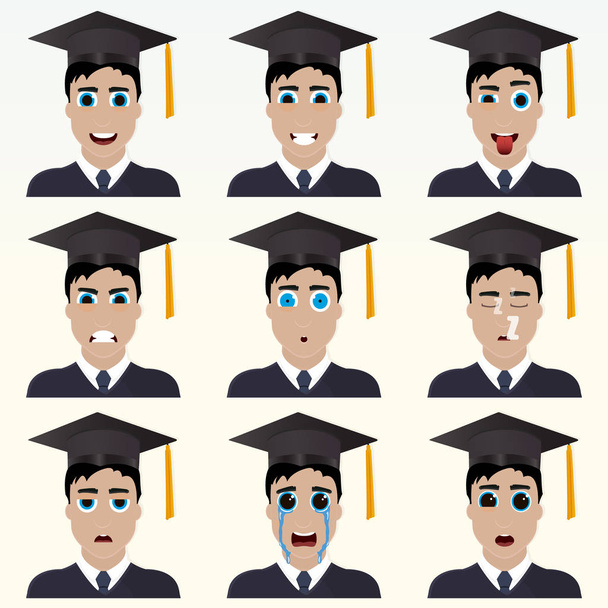 Set of cute graduate student emoticons. - Vector, Image