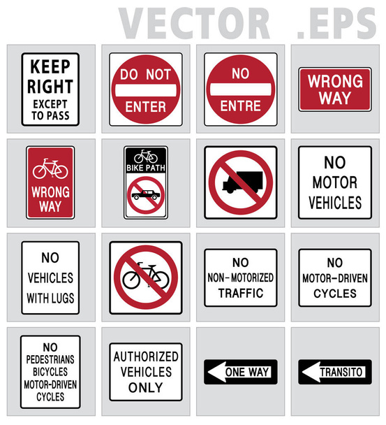 Traffic road sign set. Keep right, No Entre, Wrong way, One Way. Vector Art, illustration design. - Vector, Image