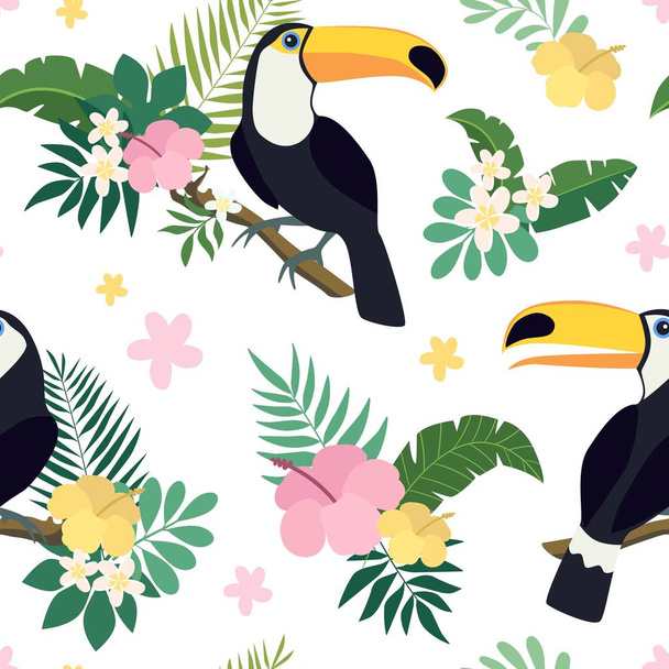 Vector seamless tropical pattern with toucan bird - Διάνυσμα, εικόνα