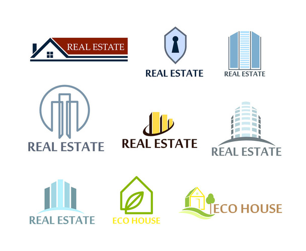 Set of logos real estate, eco house. Logos in vector on white - Vector, Image