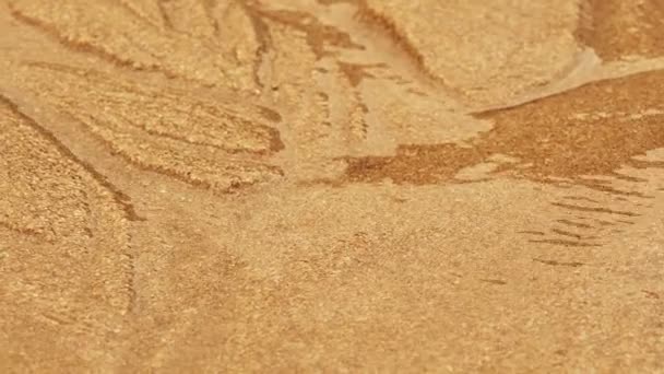 Gyors áramló víz patak finom homok ágyban hordozó homok mellett, ami a különböző mintákat. Makró. - Felvétel, videó