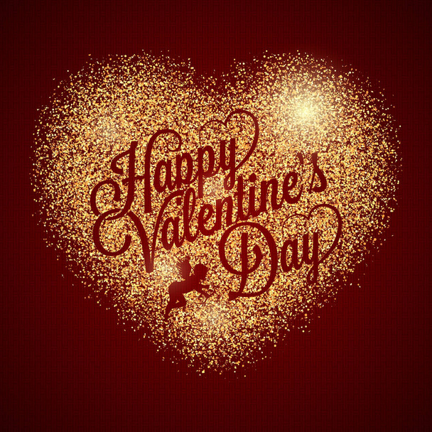 Valentines Day Heart. Gold Glitter Background. - Вектор,изображение