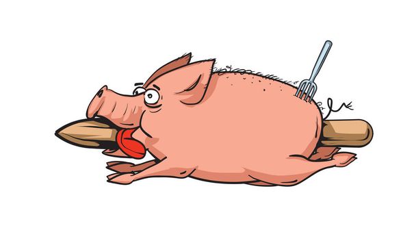 Pig on a spit - Vector, Image