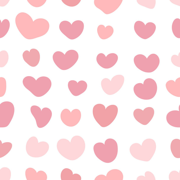 Seamless pattern with pink hearts on a white background. - Vector, imagen