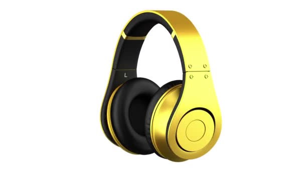 golden headphones loop rotate on white background - Footage, Video